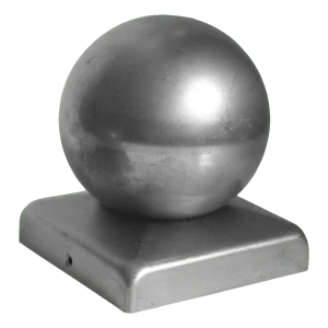 Hegns-tophætte i stål 100×100 mm med dekorativ kugle ø 80 – galvaniseret