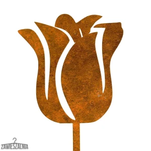 Havepæl – havdekoration rusten tulipan i corten-stål 14×95 cm