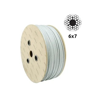 Galvaniseret stålwire Ø5,0 mm 6×7 med fiberkerne – salg pr. meter