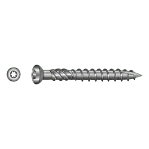 Terrasseskrue rustfri C1 (AISI 410) TX25 5,0×40 mm – hoved med fræseribber – karton med 100 stk.