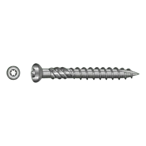 Terrasseskrue rustfri C1 (AISI 410) TX25 5,0×80 mm – hoved med fræseribber – karton med 100 stk.