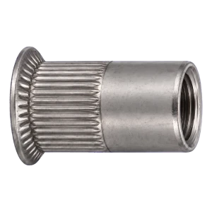 Blindnittemøtrik rustfri A4 M10×21 mm – kegleformet hoved, rilleformet skaft – karton à 250 stk.