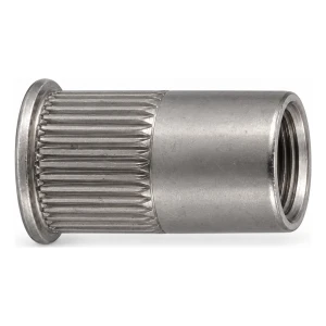 Blindnittemøtrik rustfri A4 M10×19,5 mm – lille konisk hoved, rillet skaft – karton à 250 stk.