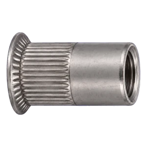 Blindnittemøtrik rustfri A2 M5×13,5 mm – kegleformet hoved, riflet skaft – karton à 250 stk.