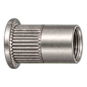 Blindnittemøtrik rustfri A2 M8×18,5 mm – fladt hoved, riflet skaft – karton à 250 stk.