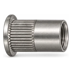 Blindnittemøtrik rustfri A2 M8×16 mm – fladt hoved, riflet skaft – karton à 250 stk.