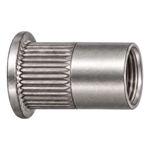 Blindnittemøtrik rustfri A2 M6×16 mm – fladt hoved, rillet skaft – karton à 250 stk.