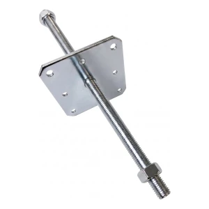 Justerbar stolpesko 160×160 mm, gevind M24 – højde 500 mm, galvaniseret