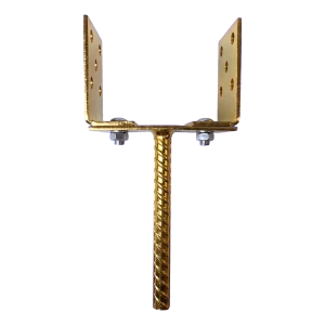 Justerbar stolpesko med stang 0–165 mm – stang 190 mm, plade 4 mm, guldforzinket