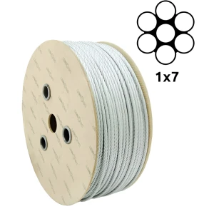 Galvaniseret stålwire Ø1,0 mm 1×7 enkeltslået – salg pr. meter