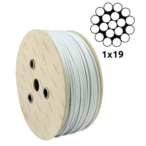 Galvaniseret stålwire Ø2,0 mm enkeltslået 1×19 – salg pr. meter