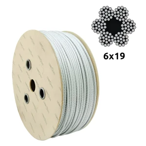 Galvaniseret ståltrosse Ø6,0 mm 6×19 med fiberkerne FC – salg pr. meter
