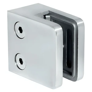 Glasbeslag 45x45x26 mm, glas 6-10,76 mm, AISI 304, fladt system, satin