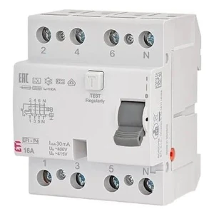 Fejlstrømsafbryder 4P 40A 30mA type AC EFI6-P4 AC 40/0,03 002061652 ETI
