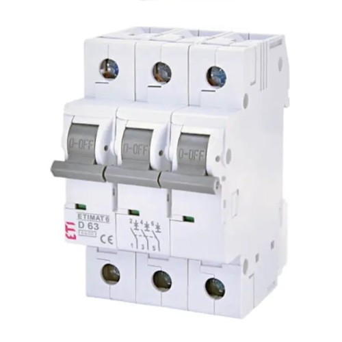 Overstrømsafbryder B 16A 3P 6kA ETIMAT6 002115516 ETI GPV-401-63