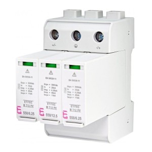 ETI Overspenningsbeskytter PV DC Type 1+2 (Klasse B+C) 1100V 3P 65kA 3,8kV