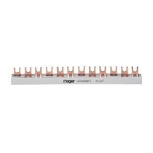 Koblingsskinne 3-polet 57mod 10mm2, KDN363B gaffel Hager