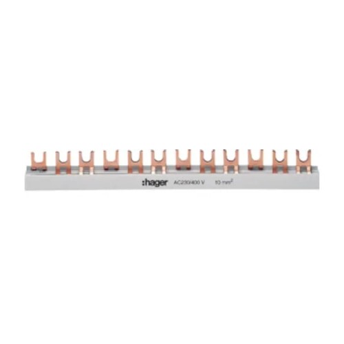 Koblingsskinne 3-polet 57mod 10mm2, KDN363B gaffel Hager GPV-401-80