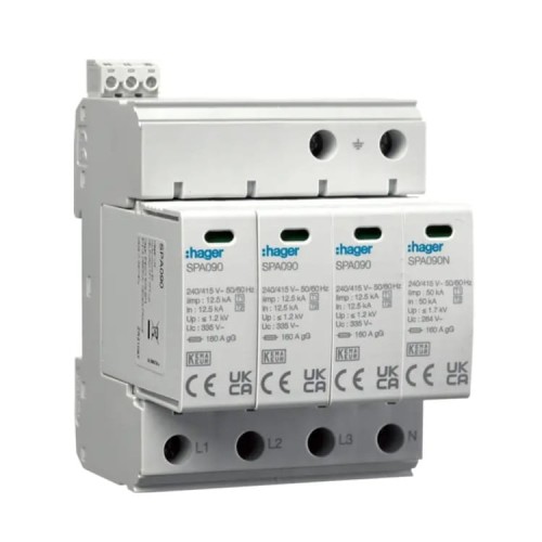 Hager overspændingsafleder type 1+2 (klasse B+C) 4P 50kA 1,2kV GPV-401-101