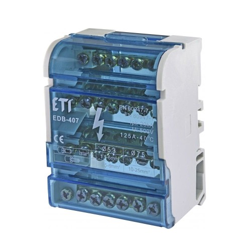 ETI 4-polet 125A 7-terminal fordelingsblok GPV-401-144