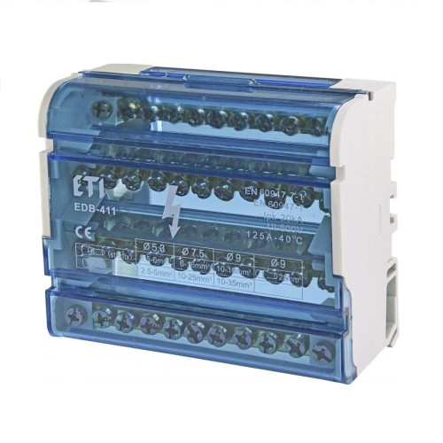 ETI 4-polet 125A 11-terminal fordelingsblok GPV-401-182