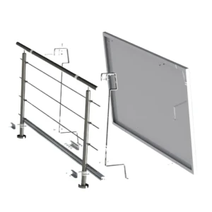 Fotovoltaisk monteringssæt Balus 2 til altan balustrade XL rustfrit stål H17 aluminium 6060 2 beslag profil 40x40x1040mm panel max 1140mm