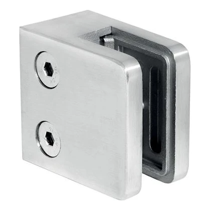 Glasholder 45x45x26 mm, glas 6-10,76 mm, AISI 304, fladt system, satin 000-260 (1)