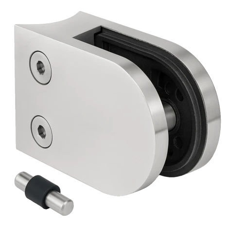 Glasholder 50x40x26 mm med pin, glas 6-10,76 mm, AISI 304, system 42,4 mm, satin 000-265 (1)
