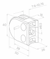 Glasholder 50x40x26 mm med pin, glas 6-10,76 mm, AISI 304, system 42,4 mm, satin 000-265 (3)