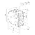 Glasholder 50x40x26 mm med pin, glas 6-10,76 mm, AISI 304, system 42,4, blank 000-264 (3)