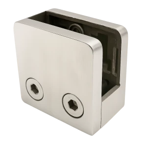 Glasholder 45x45x26 mm med pin-beslag glas 6–10,76 mm AISI 304 fladt system satin