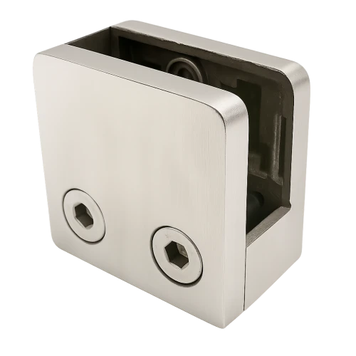 Glasholder 45x45x26 mm med pin-beslag glas 6–10,76 mm AISI 304 fladt system satin 000-268 (1)