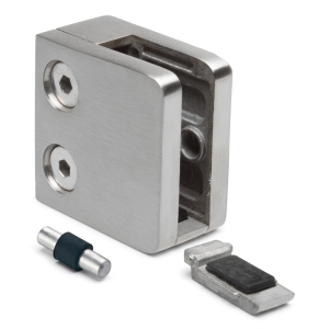 Glasholder 6-10,76 mm 45x45x26 mm beslag og pin AISI 304 fladt system blank