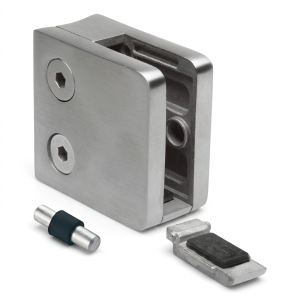 Glasholder 6-10,76 mm 45x45x26 mm beslag og pin AISI 304 system 42,4 mm blank