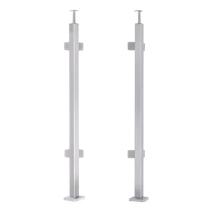 Hjørne gelænderstolpe 40x40x1060/1100mm 4 glasbeslag AISI 304