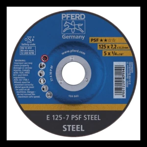 PFERD E 125-7 PSF STEEL – slibeskive til slibning af stål 125 × 7,2 mm (pakning 10 stk.)