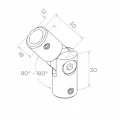 Postal – drejelig gelænderknæ 90°–180° til stang fi 12 mm, AISI 304 satineret 001-146 (2)